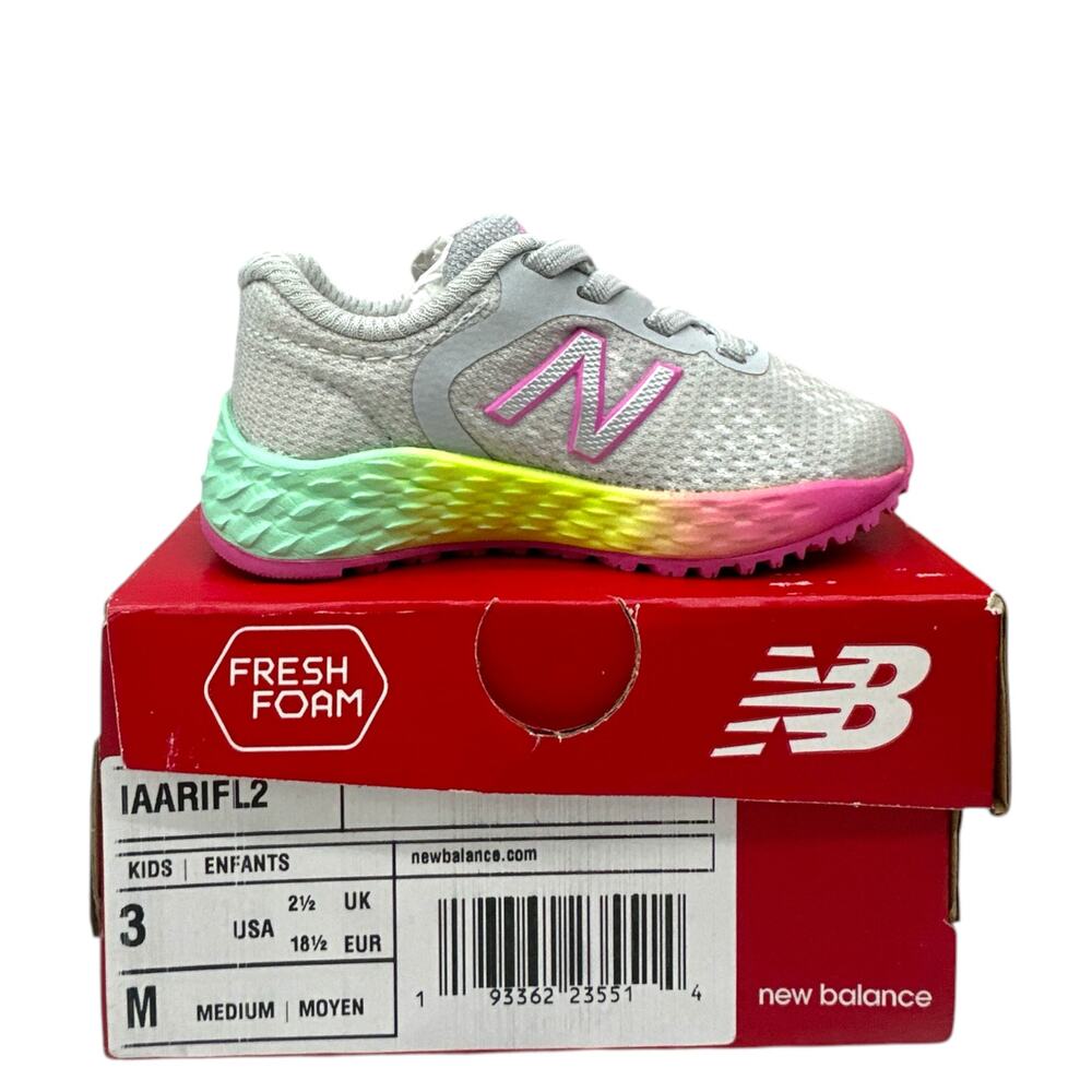 New Balance Fresh Foam Arishi Toddler Girls Size 3 Gray Pink Rainbow Sneakers